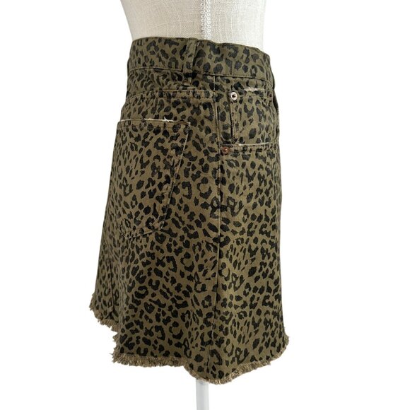 Zara Leopard Print Distressed Mini Skirt Size L Cotton Blend Womens Animal Print - Picture 2 of 7